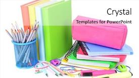  Presentation with half white and half bright coloured - Amazing presentation design having pencil ballpen - bright school supplies isolated backdrop and a  colored foreground