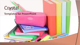  Presentation with bright white - Presentation theme having pencil ballpen - bright school supplies isolated background and a lemonade colored foreground