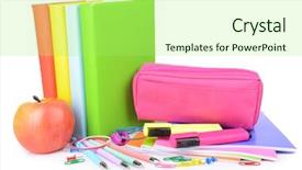  Presentation with bright white - Presentation featuring pencil ballpen - bright school supplies isolated background and a mint green colored foreground