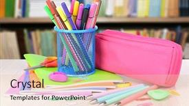  Presentation with ballpen - Audience pleasing presentation theme consisting of pencil ballpen - bright school supplies on blurred backdrop and a lemonade colored foreground