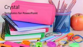  Presentation with school absence - Amazing presentation having pencil ballpen - bright school supplies on table backdrop and a coral colored foreground