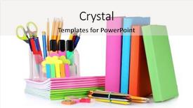  Presentation with ballpen - Presentation design enhanced with pencil ballpen - bright stationery and books isolated background and a  colored foreground