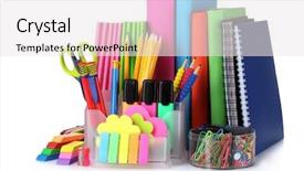  Presentation with ballpen - PPT theme consisting of pencil ballpen - bright stationery and books isolated background and a  colored foreground