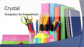  Presentation with ballpen - PPT theme consisting of pencil ballpen - bright stationery and books isolated background and a white colored foreground