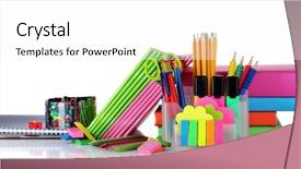  Presentation with ballpen - Theme enhanced with pencil ballpen - bright stationery and books isolated background and a white colored foreground