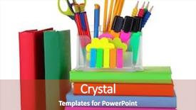  Presentation with ballpen - Cool new slide deck with pencil ballpen - bright stationery and books isolated backdrop and a tawny brown colored foreground