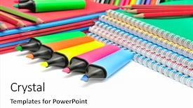  Presentation with blood collection tube production line of - Cool new PPT theme with pencil ballpen - collection stationery isolated backdrop and a white colored foreground