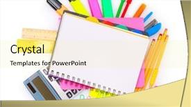  Presentation with ballpen - Audience pleasing PPT theme consisting of pencil ballpen - different colorful stationery isolated backdrop and a blonde colored foreground