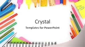  Presentation with ballpen - Theme having pencil ballpen - different colorful stationery isolated background and a white colored foreground