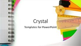  Presentation with ballpen - Presentation theme having pencil ballpen - different colorful stationery isolated background and a white colored foreground