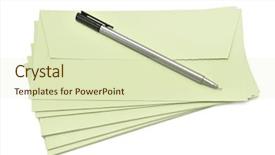  Presentation with pen - Cool new theme with pencil ballpen - pen and cover isolated backdrop and a soft green colored foreground