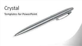  Presentation with ballpen - Slides consisting of pencil ballpen - silver pen isolated on white background and a white colored foreground