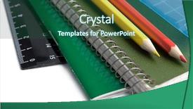  Presentation with accessories - Beautiful presentation theme featuring pencil book - school accessories background backdrop and a ocean colored foreground