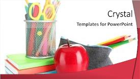  Presentation with school apple - Beautiful presentation theme featuring pencil box with school equipment and apple isolated on white backdrop and a white colored foreground