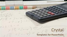  Presentation with exercise - Colorful theme enhanced with slidebooks - mathematical exercise with pencil calculator backdrop and a  colored foreground