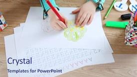  Presentation with interactive mobile learning - Audience pleasing slides consisting of pencil colors - little girl learning to draw backdrop and a  colored foreground