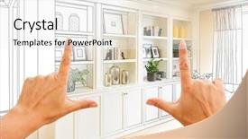  Presentation with custom - Cool new presentation theme with pencil frame - hands framing custom built-in shelves backdrop and a white colored foreground