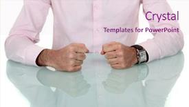  Presentation with man relaxing on massage table - Beautiful theme featuring pencil grip - man resting fists on glass backdrop and a  colored foreground