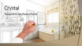  Presentation with hand drawn brush stroke design - Presentation design featuring pencil line - hand drawing custom master bathroom background and a white colored foreground