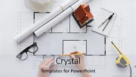  Presentation with architecture construction - PPT theme featuring pencil measuring living house background and a light gray colored foreground