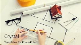  Presentation with architecture construction - Slide deck featuring pencil measuring living house background and a lemonade colored foreground