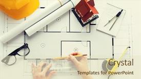  Presentation with architecture construction - Slide deck having pencil measuring living house background and a soft green colored foreground