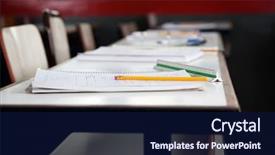  Presentation with classroom - Presentation design consisting of pencil on desk in classroom background and a navy blue colored foreground