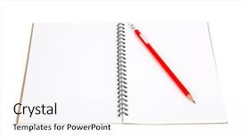  Presentation with notebook - Audience pleasing PPT theme consisting of hand writing green check - pencil on notebook backdrop and a white colored foreground