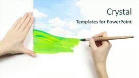  Presentation with hand drawn brush stroke design - Cool new PPT theme with pencil paper - hands with brush and fresh backdrop and a sky blue colored foreground