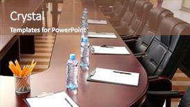  Presentation with conference - Presentation featuring pencil paper - interior of empty conference room background and a tawny brown colored foreground