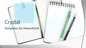  Presentation with office - Colorful presentation design enhanced with pencil paper - office supplies view from above backdrop and a sky blue colored foreground