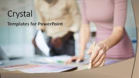  Presentation with green color - Slide deck enhanced with pencil pointing at pale background and a mint green colored foreground