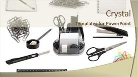  Presentation with tools - Beautiful slides featuring pencil sharpener - office tools set isolated backdrop and a soft green colored foreground