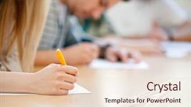  Presentation with paper making - Beautiful presentation theme featuring writing test - female hand over paper making backdrop and a lemonade colored foreground