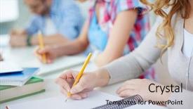  Presentation with task - Slide set with pencils testing - several groupmates carrying out written background and a soft green colored foreground