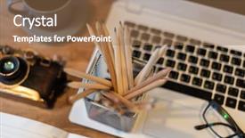  Presentation with nobody - Theme consisting of pencils and laptop background and a coral colored foreground