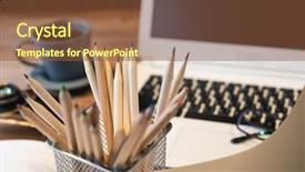  Presentation with nobody - Cool new PPT theme with pencils and laptop backdrop and a tawny brown colored foreground