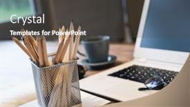  Presentation with nobody - Presentation theme having pencils-and-laptop background and a dark gray colored foreground