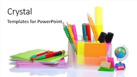  Presentation with pencils - PPT theme featuring pencils and pens in holder background and a white colored foreground