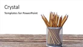  Presentation with pencils - PPT theme consisting of pencils in metal holder on white background background and a white colored foreground