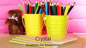  Presentation with pencils - PPT theme having pencils in pails with copybook background and a  colored foreground