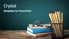  Presentation with pencils - Cool new slides with pencils in the metal holder backdrop and a ocean colored foreground