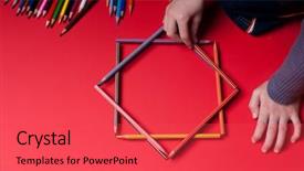  Presentation with pencils - Beautiful presentation theme featuring pencils little boy with pencils backdrop and a red colored foreground