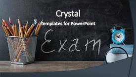  Presentation with exam - Slide set having final education - holder with pencils notebooks background and a dark gray colored foreground