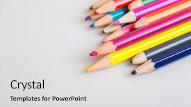  Presentation with watercolor paper texture white art - Slide set with pencils on a white paper background and a  colored foreground