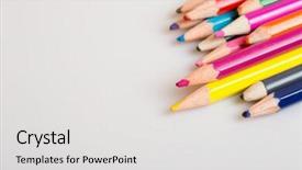  Presentation with paper quilling colorful paper flowers - Beautiful slides featuring pencils on a white paper backdrop and a  colored foreground