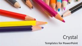  Presentation with paper quilling colorful paper flowers - Beautiful slides featuring pencils on a white paper backdrop and a  colored foreground