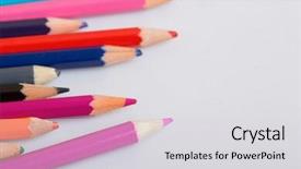  Presentation with paper quilling colorful paper flowers - Presentation design consisting of pencils on a white paper background and a light gray colored foreground