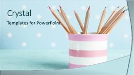  Presentation with blue stars - Beautiful slide set featuring pencils on color wooden table backdrop and a sky blue colored foreground