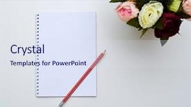  Presentation with red white blue confetti - Cool new presentation design with pencils spiral bound notebooks - mid shot of white jotter backdrop and a sky blue colored foreground
